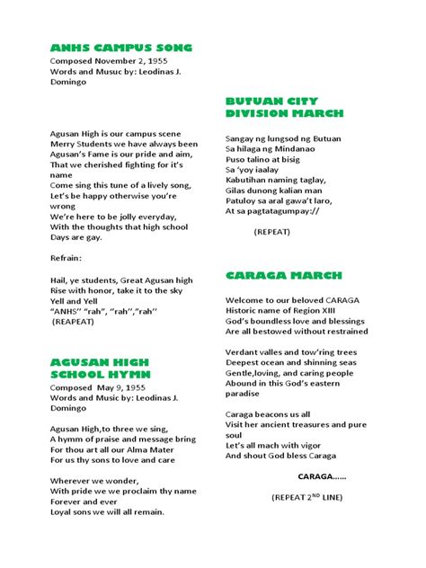 sangay ng navotas lyrics|Agusan Natinal High School Campus Song .